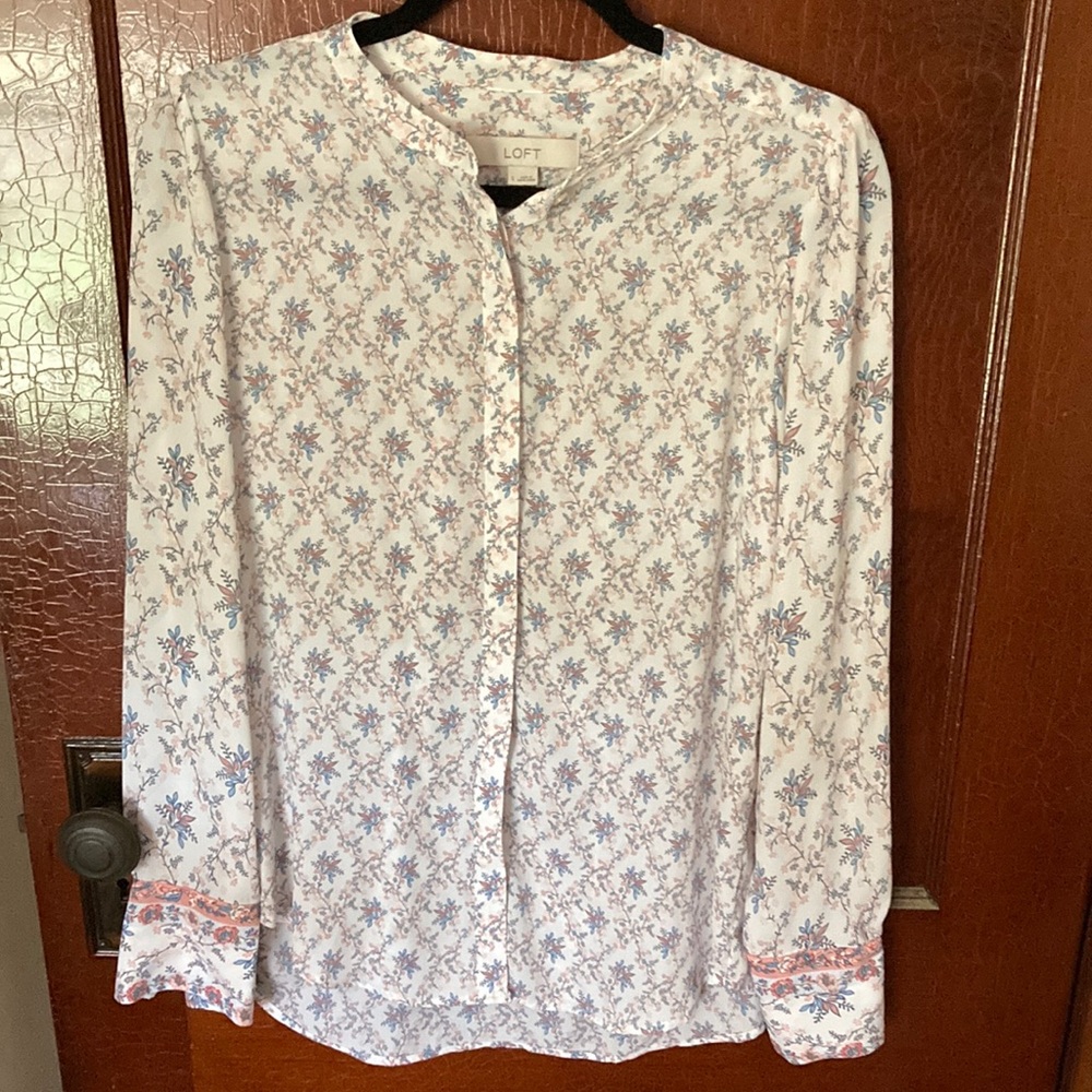 LOFT White Buttoned Mandarin Collar Blouse small